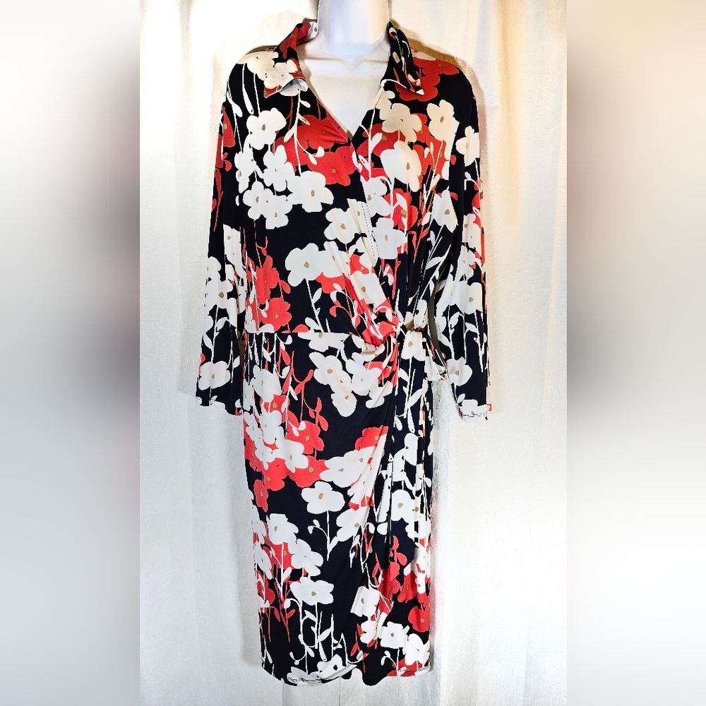 Liz Claiborne Black and Red Floral Dress Sz 14
